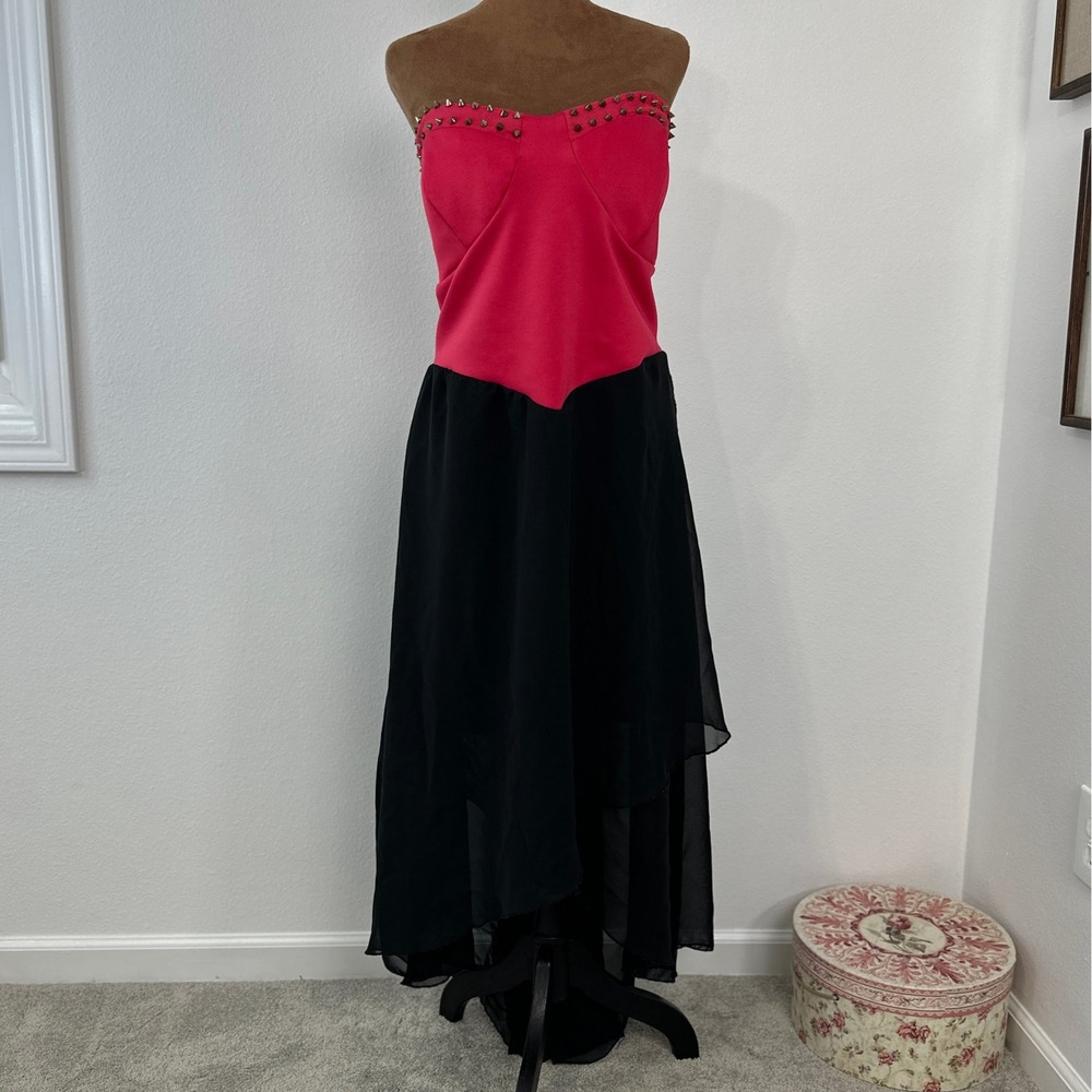 Gold Flava Strapless Formal Gown Plus Size 22 Studded Sweetheart Hi-Low Chiffon